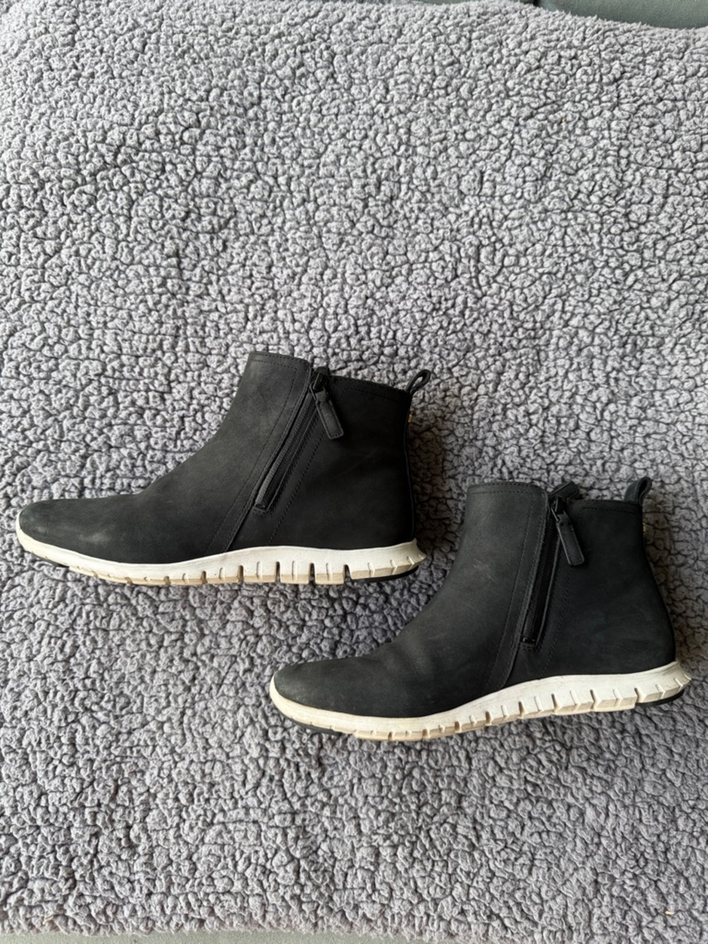Cole Haan Black and Cream Grand.ØS Chunky Sole  Waterproof Suede Bootie